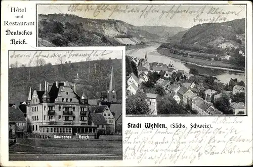 Ak Wehlen an der Elbe Sachsen, Hotel Restaurant Deutsches Reich, Panorama