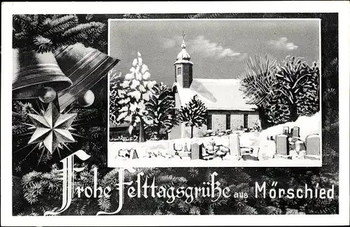 Ak Mörschied im Hunsrück, Kirche, Friedhof, Winter