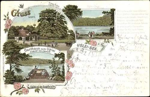 Litho Eutin in Ostholstein, Ukleisee, Uglei See, Gasthaus zum Uglei, Angelbrücke, Gedicht