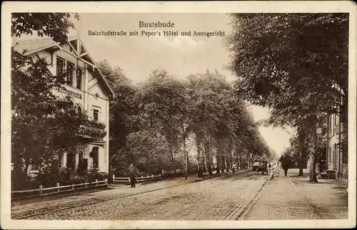 Ak Buxtehude in Niedersachsen, Bahnhofstraße, Pepers Hotel, Amtsgericht