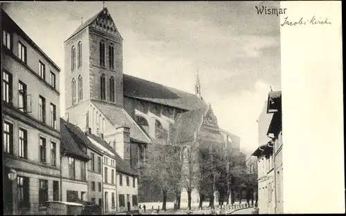 Ak Hansestadt Wismar, Straßenpartie, Kirche