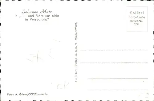 Ak Schauspielerin Johanna Matz, Portrait, Autogramm