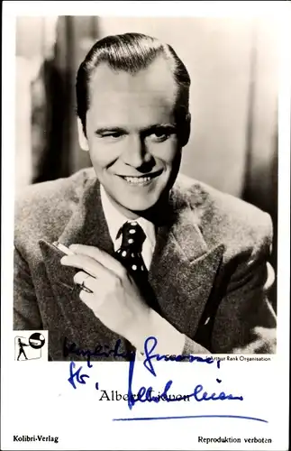 Ak Schauspieler Albert Lieven, Portrait mit Zigarette, Autogramm