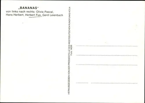 Ak Musikgruppe Bananas, Herbert Fux, Olivia Pascal, Gerd Leienbach, Hans Herbert, Autogramme