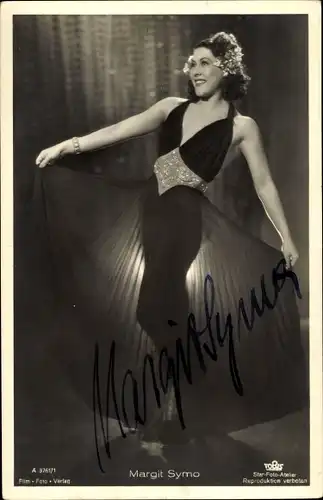 Ak Schauspielerin Margit Symo, Portrait, Kleid, Autogramm