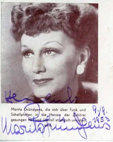 Foto Sängerin Marita Gründgens, Autogramm