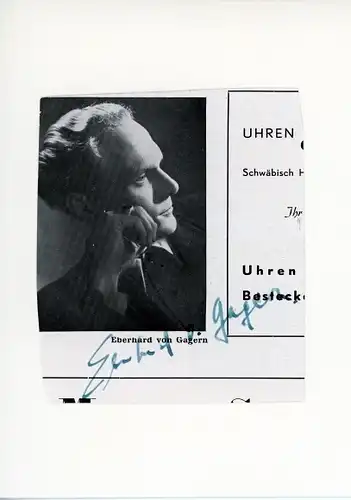 Foto Schauspieler Eberhard von Gagern, Seitenportrait, Autogramm