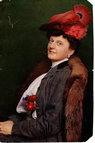 Foto Schauspielerin Ella Marschall, Portrait mit rotem Hut, Autogramm