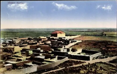 Ak Homs Syrien, Panoramaansicht von Ortschaft und Umgebung