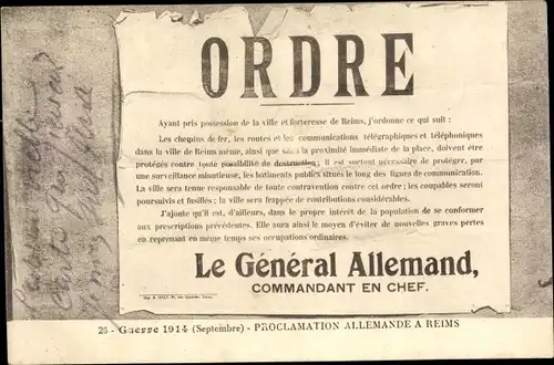 Ak Reims Marne, Orden, Der deutsche General, Oberbefehlshaber