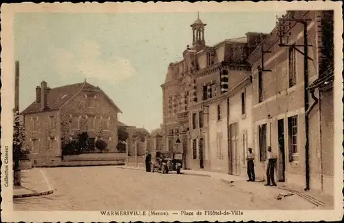 Ak Warmériville Marne, Place de Hôtel de Ville