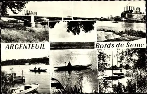 Ak Argenteuil Val d'Oise, Seine, Brücke, Fabrik, Angler, Boote