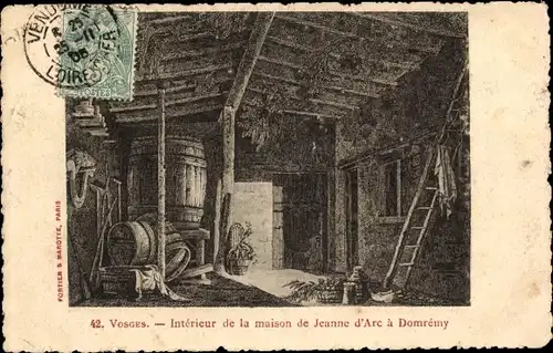 Ak Domrémy la Pucelle Lothringen Vogesen, Innenraum des Hauses von Jeanne d'Arc