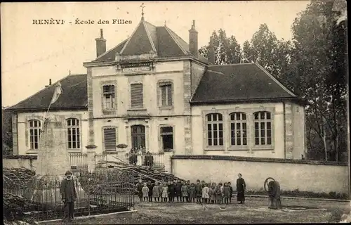 Ak Renève Côte-d’Or, Mädchenschule, Denkmal, Kinder