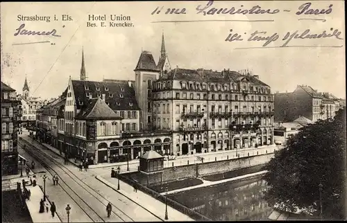 Ak Strasbourg Straßburg Elsass Bas Rhin, Hotel Union