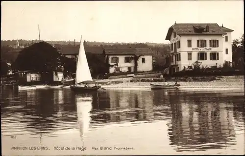 Ak Amphion les Bains Haute Savoie, Hotel de la Plage, Segelboot