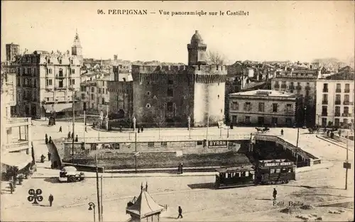 Ak Perpignan Pyrénées Orientales, Castillet, Straßenbahn
