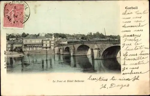 Ak Corbeil Essonne, Pont, Hotel Bellevue