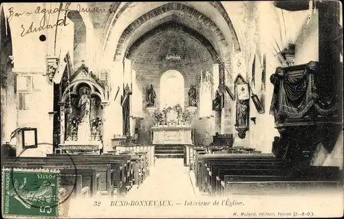 Ak Buno Bonnevaux Essonne, Kirche, Innenansicht