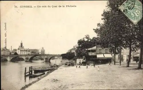 Ak Corbeil Essonne, Eine Ecke des Quai de la Pecherie