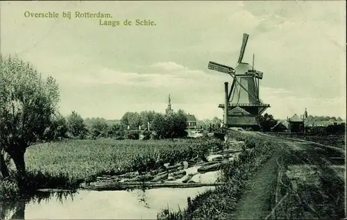 Ak Overschie Rotterdam Südholland, Schie, Windmühle