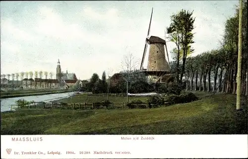 Ak Maasluis Südholland Niederlande, Zuiddijk, Molen