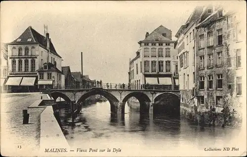 Ak Mechelen Mecheln Mechelen Flandern Antwerpen, Alte Brücke am Dyle