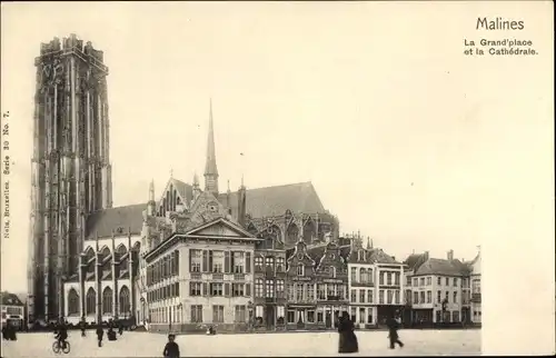 Ak Mechelen Mecheln Mechelen Flandern Antwerpen, Grote Markt und die Kathedrale