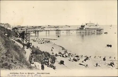 Ak Folkestone Kent England, Victoria Pier und Strand