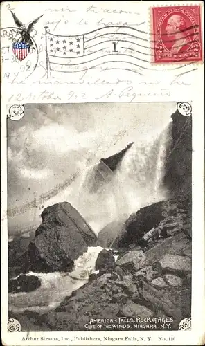 Ak Niagara Falls New York USA, Rock of Ages, Cave o the Winds, Wappen