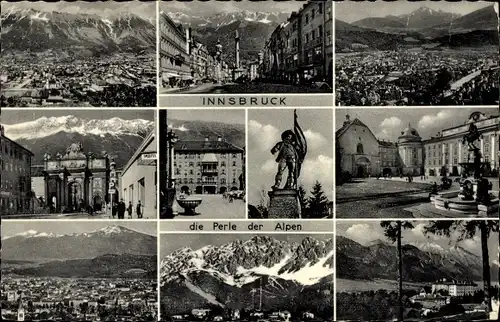 Ak Innsbruck in Tirol, Gesamtansichten, Denkmäler, Gebirgskette, Tor