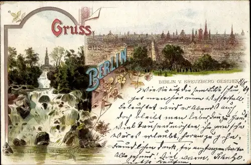 Litho Berlin Kreuzberg, Wasserfall im Victoria Park, Panorama