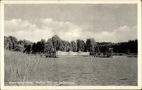 Ak Wesenberg in Mecklenburg, Weißer See mit Badeanstalt