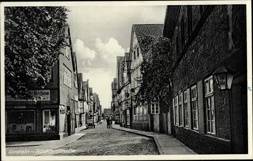 Ak Rinteln an der Weser, Bäckerstraße, Fachwerkhäuser, Frisiersalon, Ratskeller