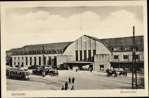 Ak Karlsruhe in Baden, Hauptbahnhof, Vorplatz, Straßenbahn