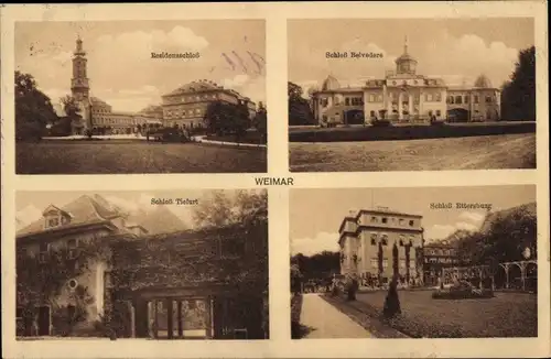 Ak Weimar in Thüringen, Residenzschloss, Schloss Belvedere, Schloss Tiefurt, Schloss Ettersburg