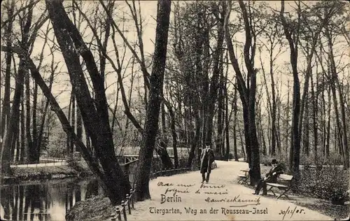 Ak Berlin Tiergarten, Weg an der Rousseau-Insel