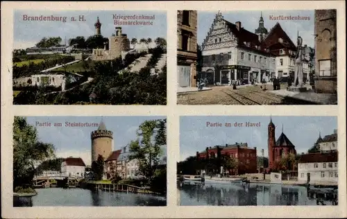 Ak Brandenburg an der Havel, Kriegerdenmal, Bismarckwarte, Kurfürstenhaus, Steintorturm
