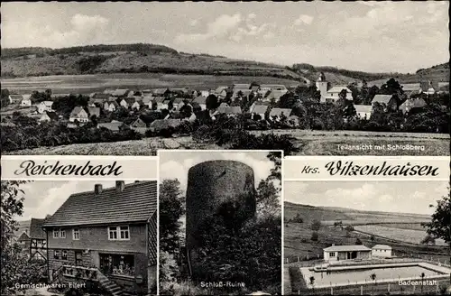 Ak Reichenbach Hessich Lichtenau, Panorama, Schlossberg, Schlossruine, Badeanstalt, Geschäftshaus