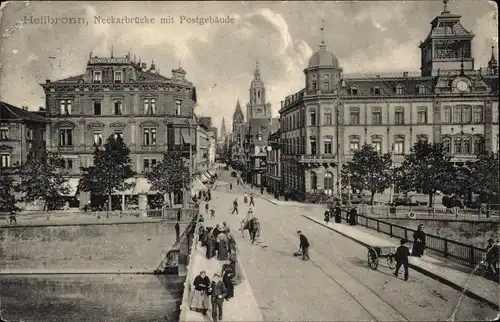 Ak Heilbronn am Neckar, Neckarbrücke, Postgebäude
