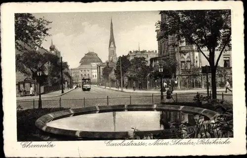 Ak Chemnitz, Carolastraße, Neues Theater, Petrikirche