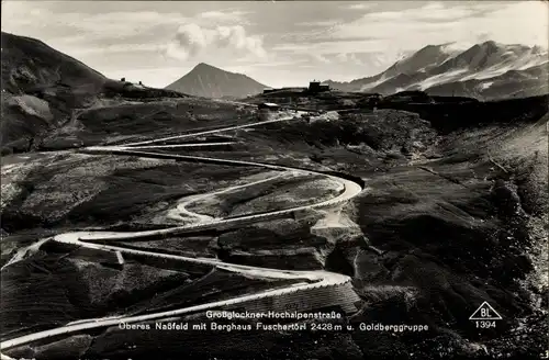 Ak Großglockner-Hochalpenstraße, Oberes Naßfeld mit Berghaus Fuschertörl und Goldberggruppe