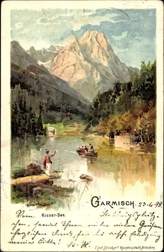 Künstler Litho Heinisch, Garmisch Partenkirchen in Oberbayern, Risser See mit Zugspitze