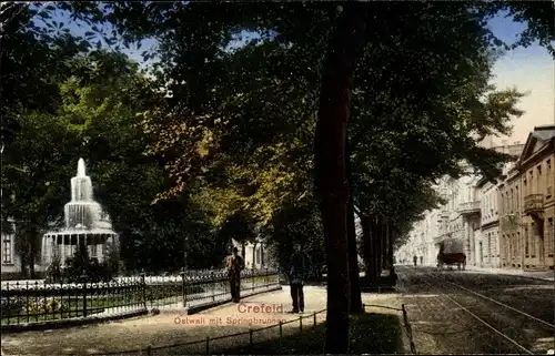 Ak Krefeld, Blick zum Ostwall mit Springbrunnen, Gleise