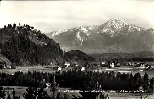 Ak Sankt Andrä am Ossiachersee Villach Kärnten, mit Ruine Landskron, Mittagskogel