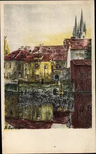 Künstler Ak Lark, B., Cheb Eger Region Karlsbad, Egerpartie