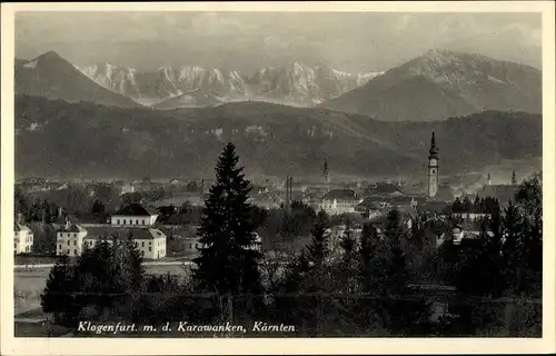 Ak Klagenfurt am Wörthersee Kärnten, Blick über den Ort, Karawanken