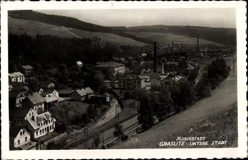 Ak Kraslice Graslitz Räumertal Reg. Karlsbad, Teilansicht, untere Stadt