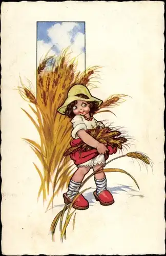 Ak Bauernmädchen mit Getreide, Landwirtschaft, Portrait, Hut