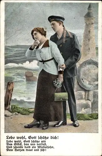 Ak Lebe wohl, Gott schütze dich, Marinesoldat, Frau, Liebespaar, Abschied